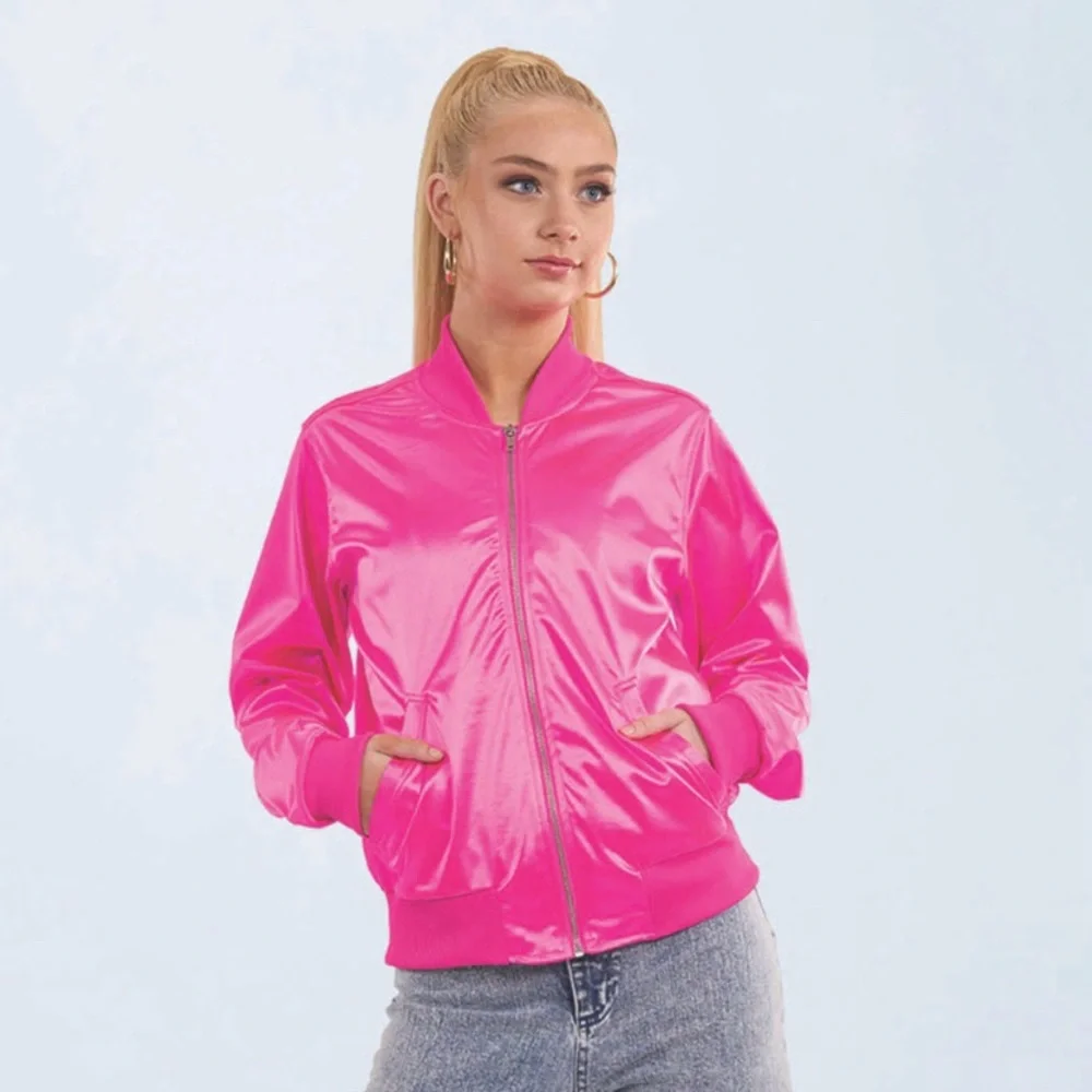 Weissman Pink Bomber Jacket Dance Top Large Child Zip Front Performance
